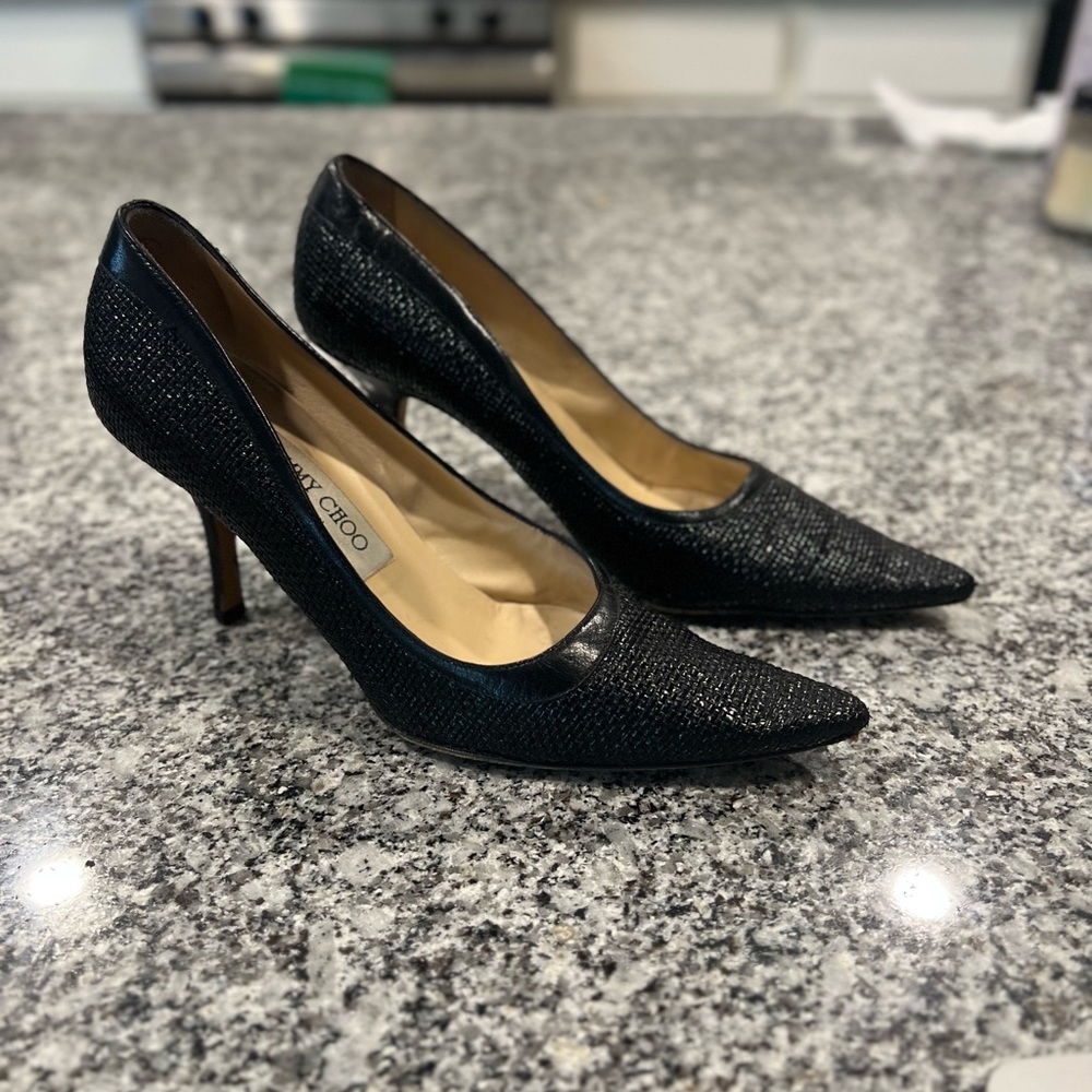 Jimmy Choo London Black Snake Embossed Heels Size 37 - Picture 8 of 13